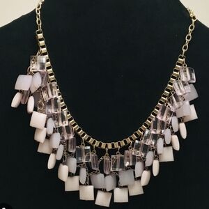 Necklace 3 Tier Lavender Square Drops Cascading from a Gold Tone Book Link Chain